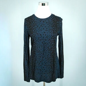 Vince Size Small S Blue Black Animal Print Crew Neck Long Sleeve Knit Top Blouse